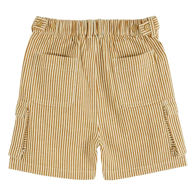 Striped Cargo Bermuda Shorts | Camel