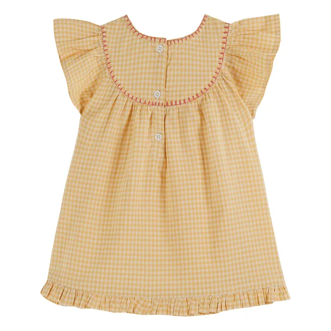 Kleid mit Vichy-Stickerei | Gelb