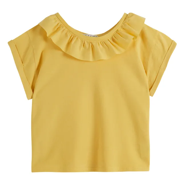 Ruffle-neck T-shirt | Yellow