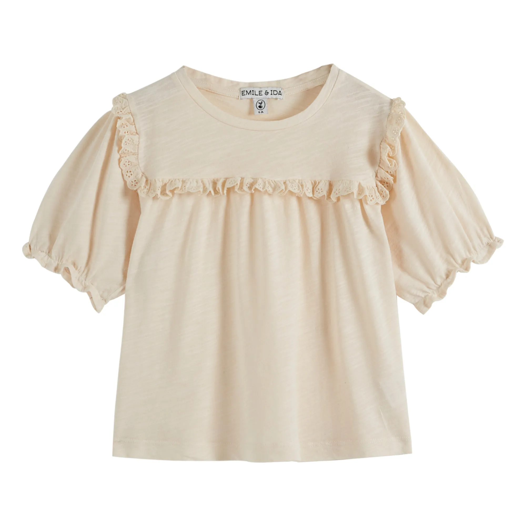 Emile Et Ida Ecru Flamed Cotton Ruffle T-Shirt