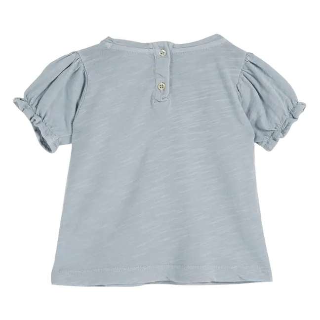 Flamed Cotton Ruffle T-Shirt | Blue