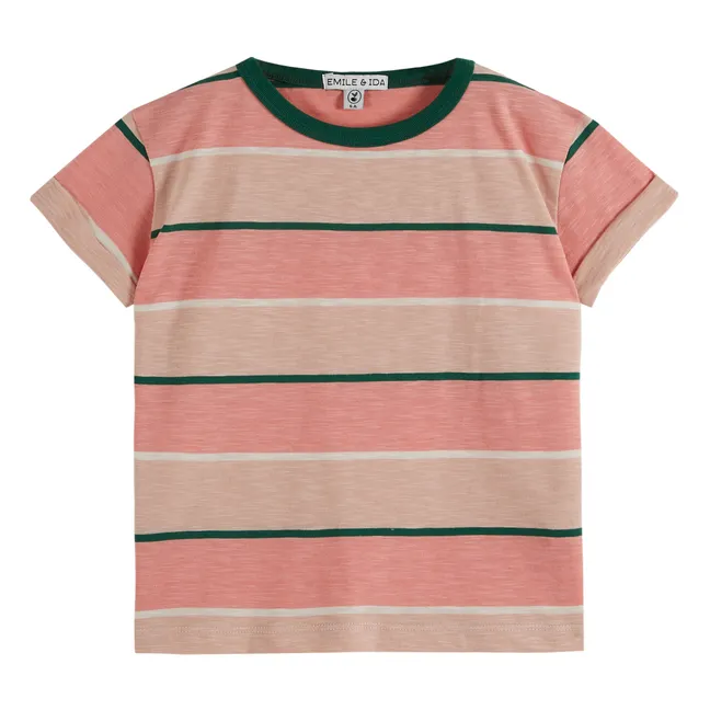 T-shirt a righe in cotone organico | Rosa corallo