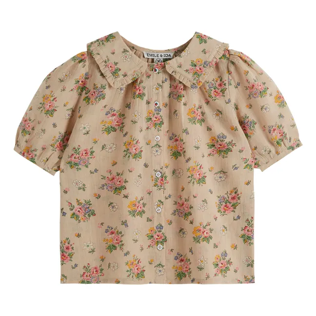 Vintage-Bluse mit Blumenmuster | Beige