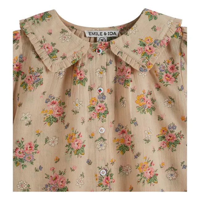 Vintage-Bluse mit Blumenmuster | Beige