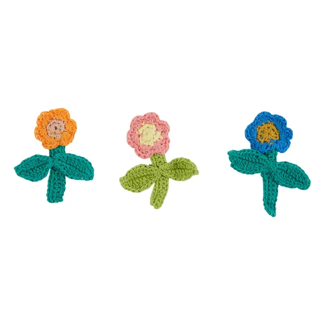 3er-Set Haarspangen Blumen | Grün