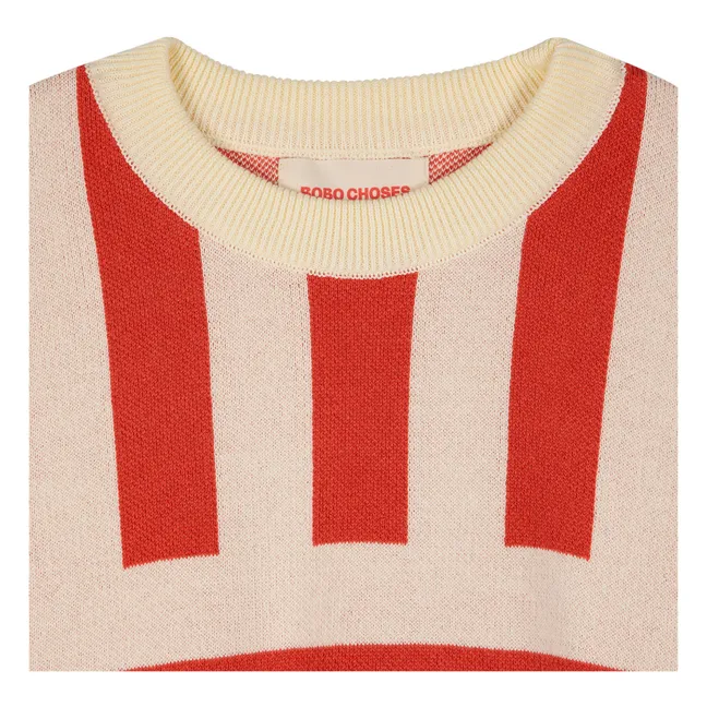 Jersey de algodón orgánico a rayas de manga corta - Colección Mujer  | Rojo