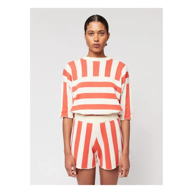 Organic Cotton Striped Short Sleeve Sweater - Women's Collection  | Red
