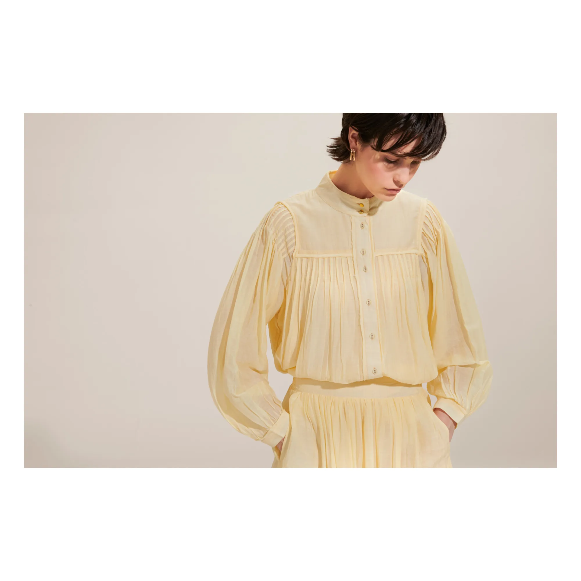 Bellepiece Yellow Split Cotton And Silk Blouse