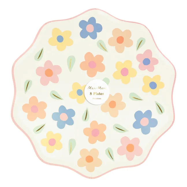 Platos llanos Happy Flowers - Lote de 8 | Pastel