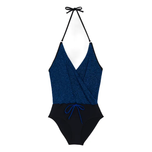 Helio Metallic 1-Piece Swimsuit | Navy blue