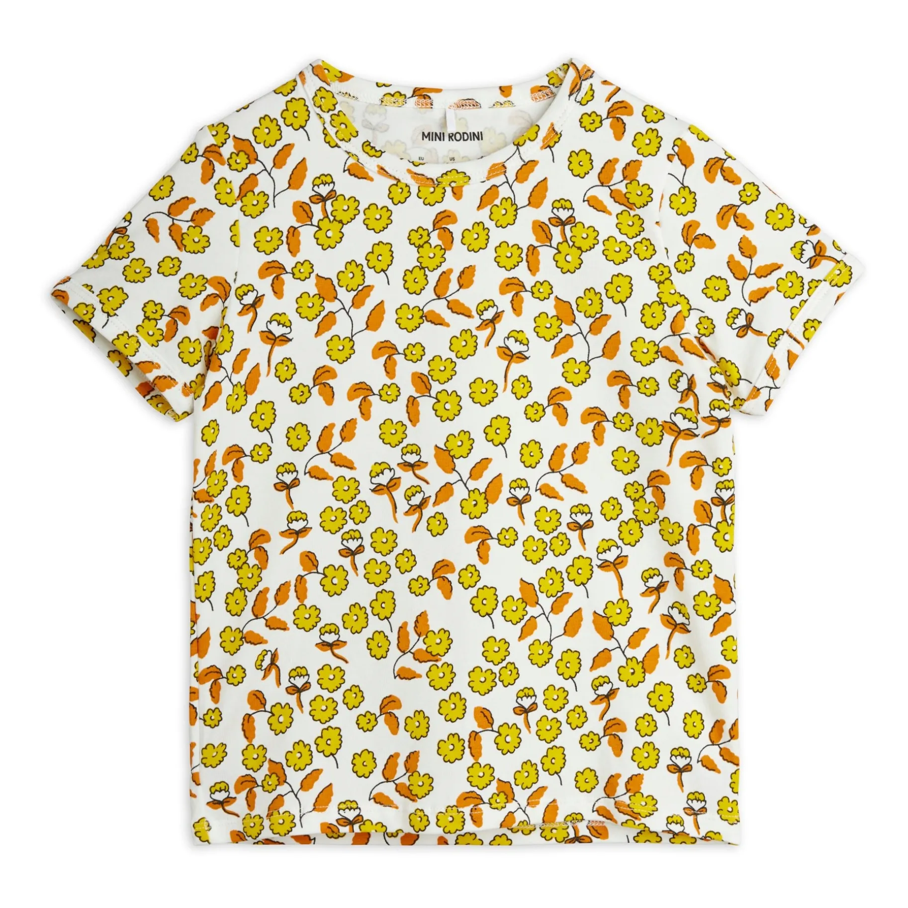 Mini Rodini Ecru Organic Cotton Flower T-Shirt