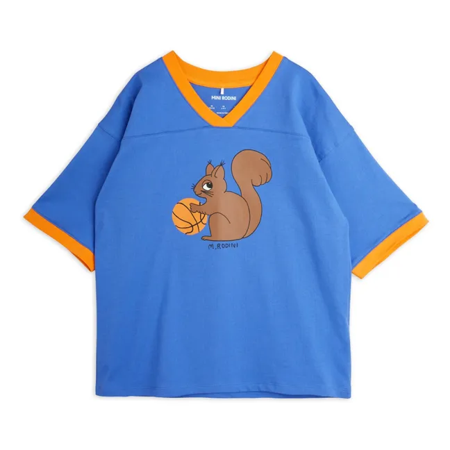 Maglietta allentata in cotone biologico con scoiattolo | Blu