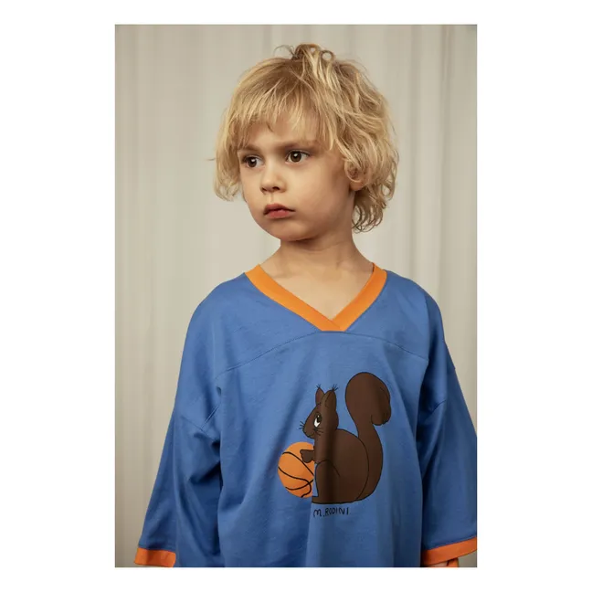 Maglietta allentata in cotone biologico con scoiattolo | Blu