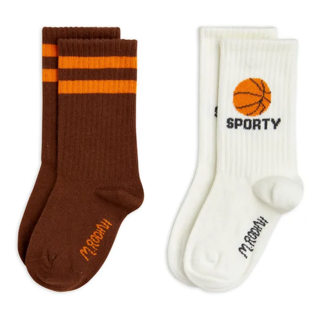 Confezione da 2 calzini da basket in cotone biologico | Marrone