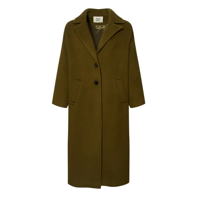Abrigo largo de lana reciclada | Verde Kaki
