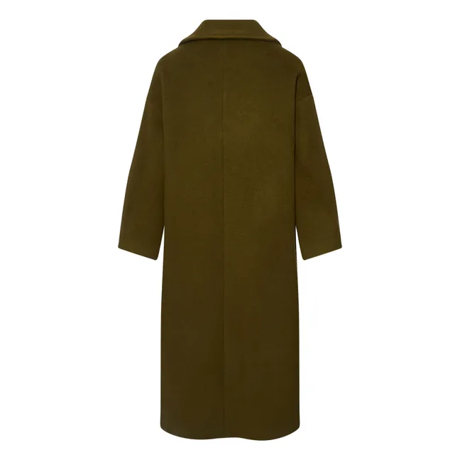 Abrigo largo de lana reciclada | Verde Kaki