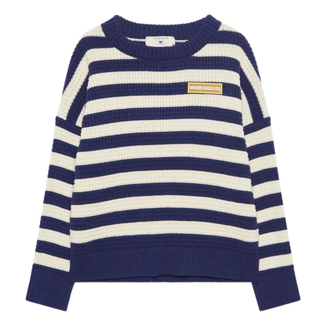 Organic Cotton Stripe Weekend Sweater | Navy blue