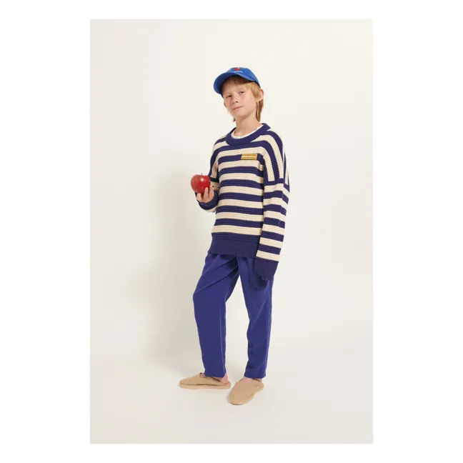 Organic Cotton Stripe Weekend Sweater | Navy blue