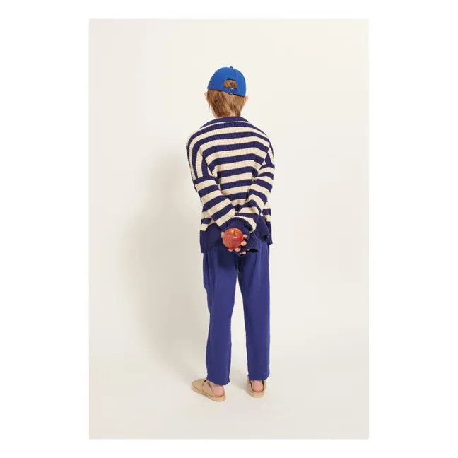 Organic Cotton Stripe Weekend Sweater | Navy blue
