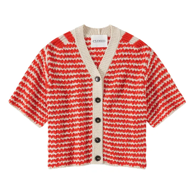 Short-sleeved V-neck cardigan | Red
