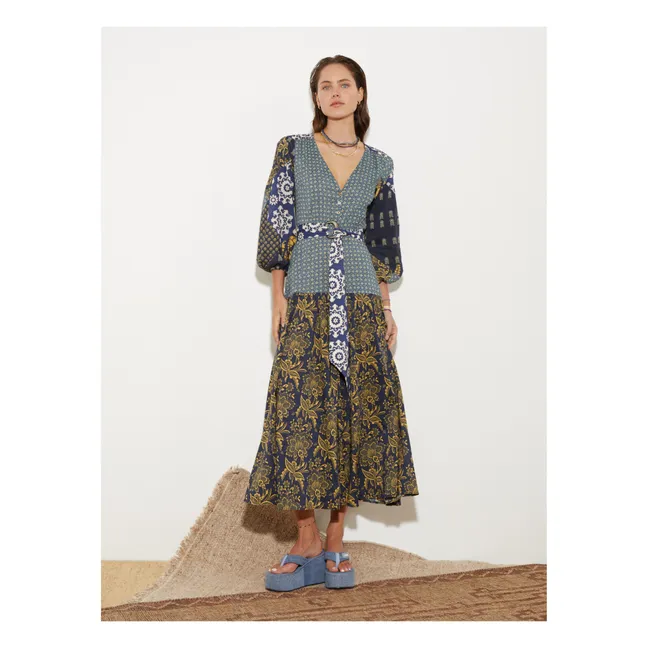 Maxivestido Florimonde Patchwork | Azul oscuro