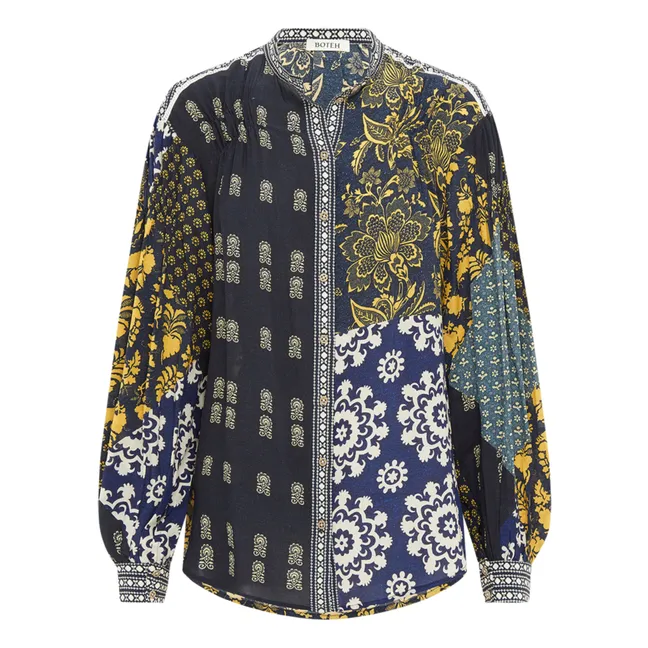 Camicia in seta patchwork Florimonde | Blu scur