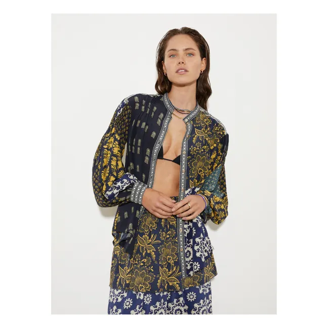 Florimonde Patchwork Silk Shirt | Dark Blue