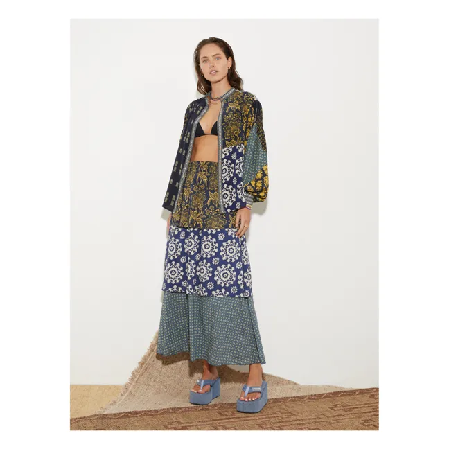 Florimonde Patchwork Silk Shirt | Dark Blue