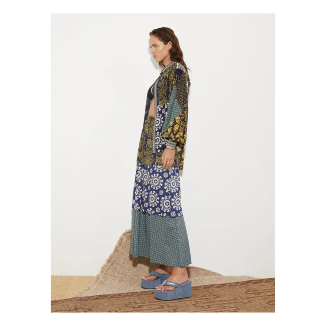 Florimonde Patchwork Silk Shirt | Dark Blue