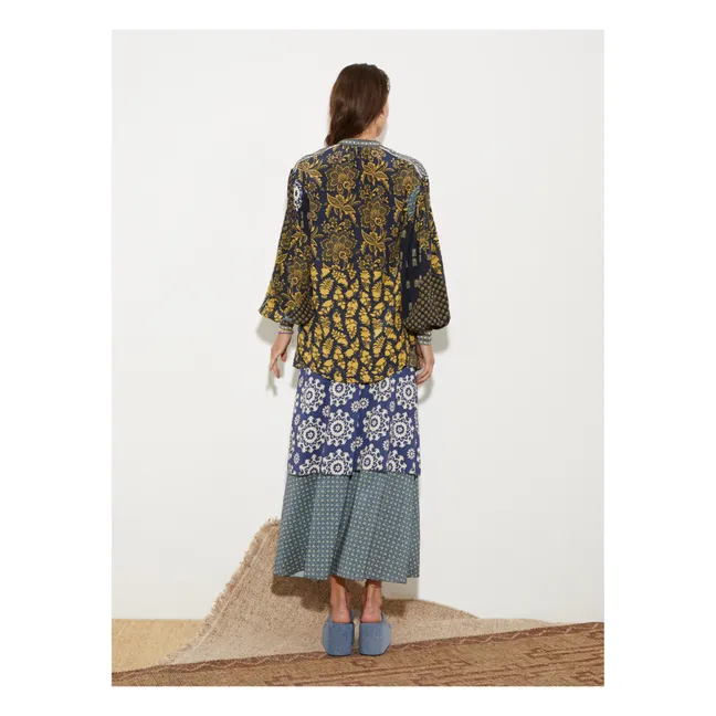 Florimonde Patchwork Silk Shirt | Dark Blue