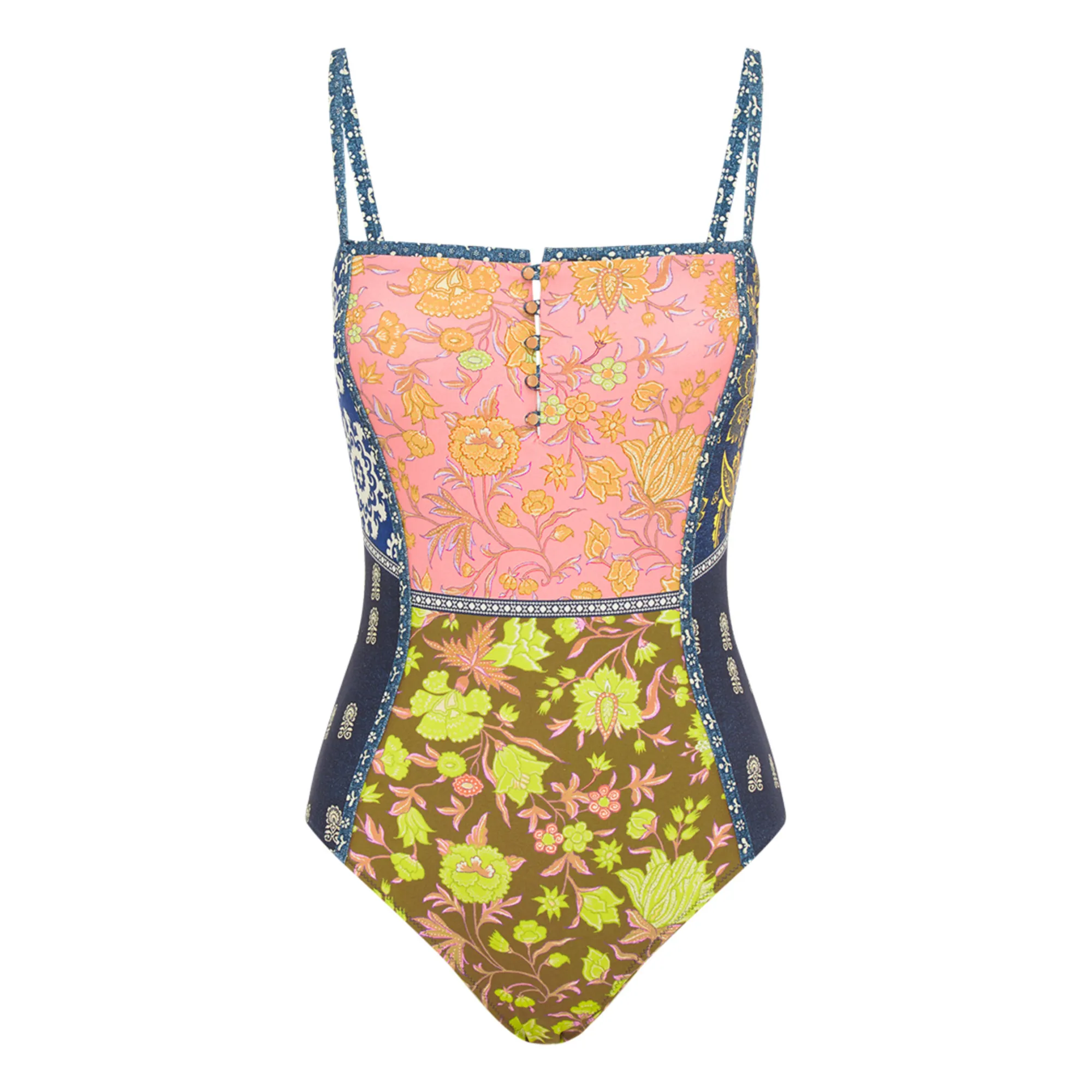 Boteh Orange Florimonde Patchwork 1-Piece Swimsuit