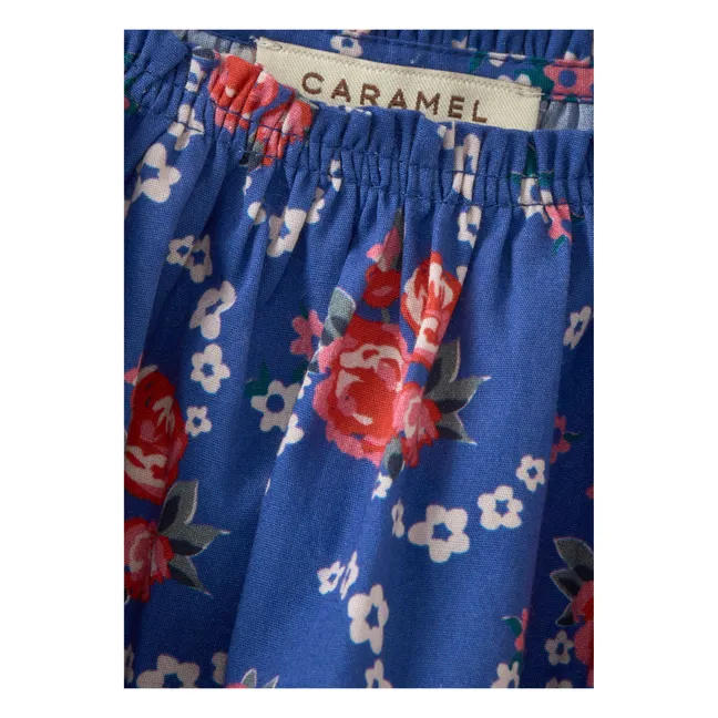 Blusa de popelina de algodón con flores | Azul Marino