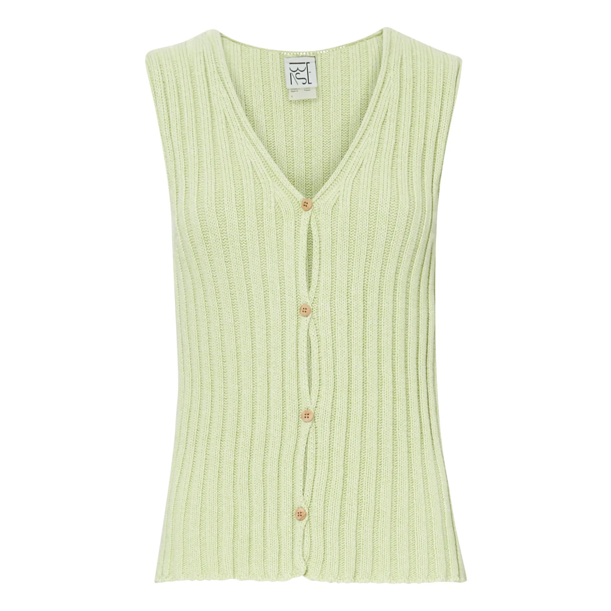 Baserange Anise Green Loulou Organic Cotton Sleeveless Cardigan