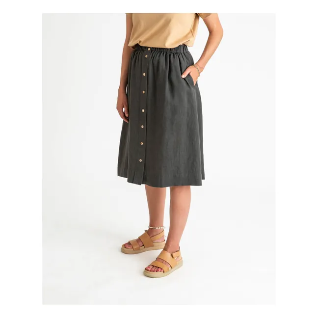 Linen Midi Skirt | Black