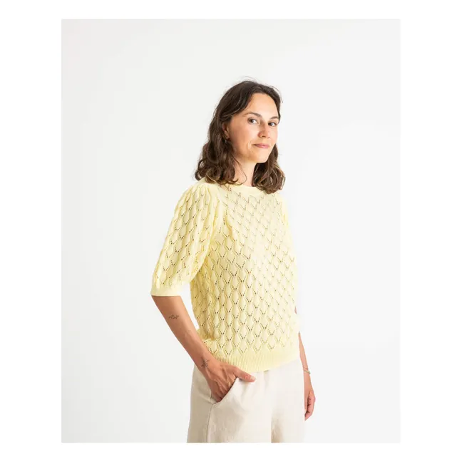 Organic cotton openwork sweater | Pale yellow
