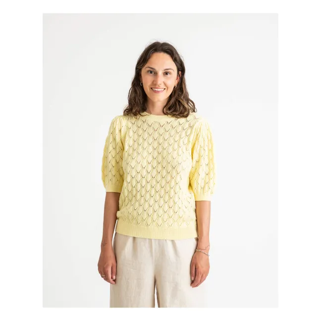Pullover mit Ajourmuster aus Bio-Baumwolle | Blasses Gelb