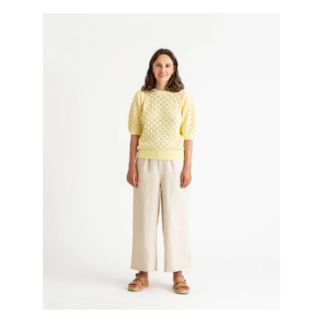 Pullover mit Ajourmuster aus Bio-Baumwolle | Blasses Gelb