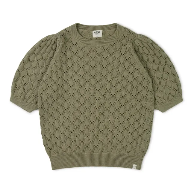 Organic cotton openwork sweater | Khaki