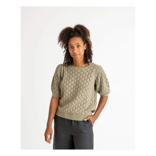 Pullover mit Ajourmuster aus Bio-Baumwolle | Khaki