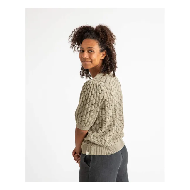 Organic cotton openwork sweater | Khaki