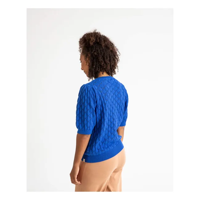 Pullover mit Ajourmuster aus Bio-Baumwolle | Königsblau
