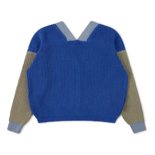 Cardigan Color Block Coton Bio | Bleu roi