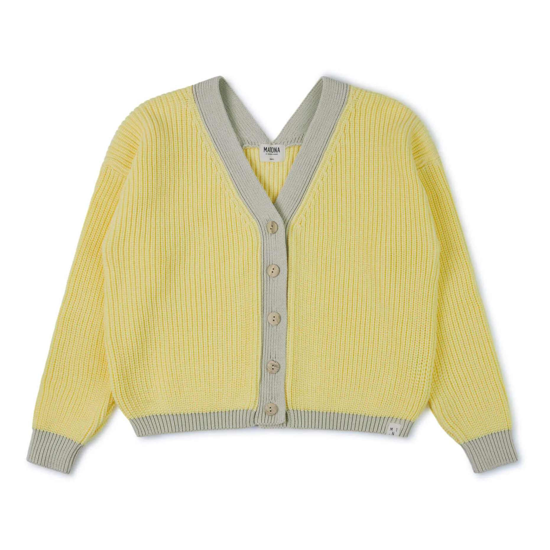Matona Yellow Color Block Organic Cotton Cardigan