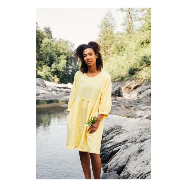 Robe Day Carreaux Lin | Jaune moutarde