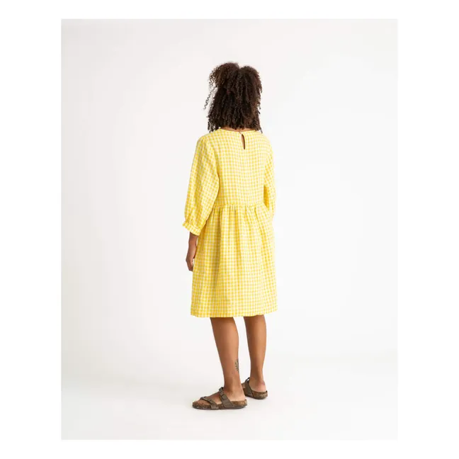 Vestido de día a cuadros de lino | Amarillo Mostaza
