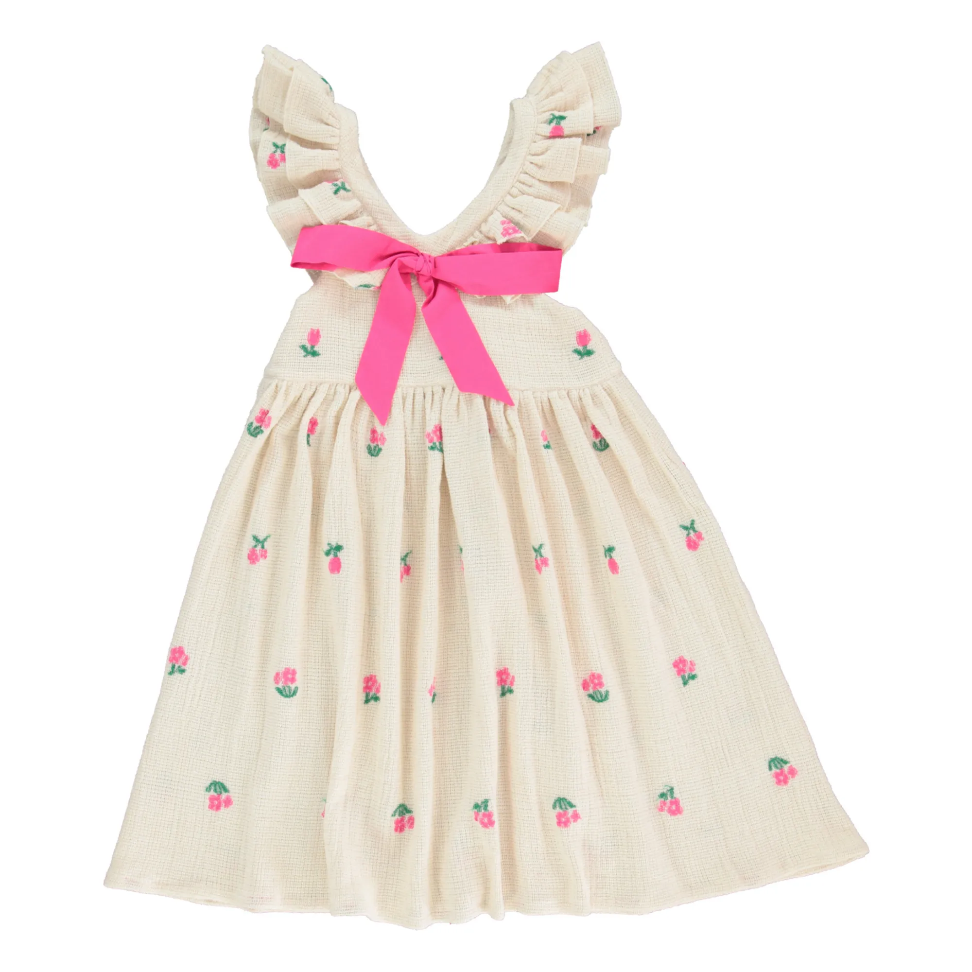 Bebe Organic Ecru Daisy Fine Mesh Flower Dress