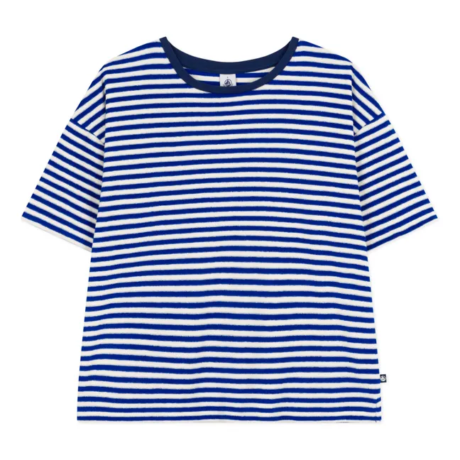 Gestreiftes Frottee-T-Shirt - Damenkollektion | Blau