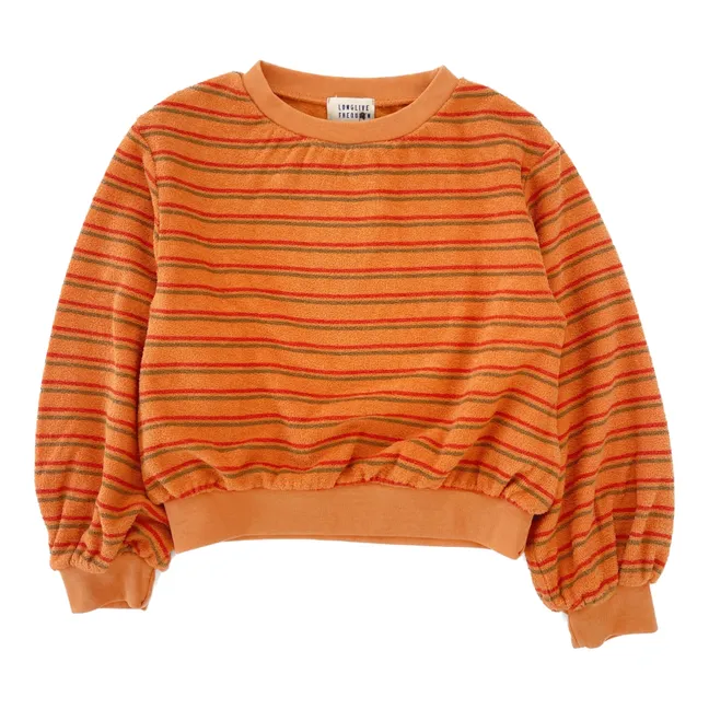 Gestreiftes Frottee-Sweatshirt | Orange
