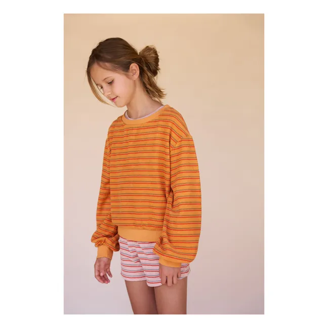 Gestreiftes Frottee-Sweatshirt | Orange