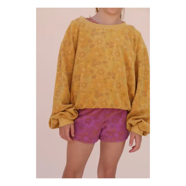 Frottee-Shorts mit Blumenmuster | Mauve